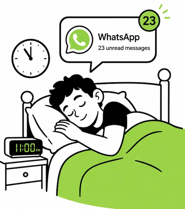 Pessoa a dormir enquanto chegam mensagens de clientes às 23h